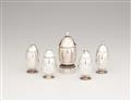 A Georg Jensen silver pepper mill no. 629 with four small cruets - image-1