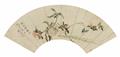 Guan Shou and
Chen Han . Qing dynasty, 19th century - Three fan paintings. Ink and colour on paper. a) and b) Bamboo by a rock. Inscription, dated cyclically bingyin (1866), signed Guan Shou and sealed Guan Shou zhi yin. c) Peach b... - image-2