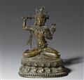 A Tibetan copper-inlaid bronze figure of Manjushri. Pala style, 17th/18th century - image-1