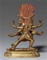 A Tibetochinese bronze figure of Mahakala in yab-yum. 17th/18th century - image-2