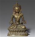 A Tibetochinese partially gilt bronze figure of Buddha Amitayus. 18th century - image-1