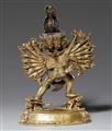 A Nepalese gilt bronze figure of Yamantaka Vajrabhairava in yab-yum. 18th century - image-2