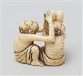 An ivory netsuke of ashinaga and tenaga. Second half 19th century - image-2