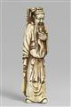 An ivory netsuke of a tall figure of Kan'u. 18th centuy - image-1