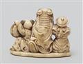 A large ivory okimono netsuke of three karako at shishimai, by Nagatsugu. Second half 19th century - image-2