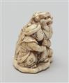 A large ivory okimono netsuke of three karako at shishimai, by Nagatsugu. Second half 19th century - image-4