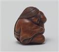 A boxwood shunga netsuke of Okame. 19th century - image-2