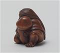 A boxwood shunga netsuke of Okame. 19th century - image-4