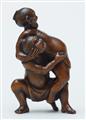 A boxwood okimono netsuke of two wrestlers, by Unhodo Masayoshi. Late 19th century - image-3