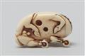 An ivory netsuke of a recumbent stallion. 19th century - image-2