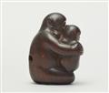 A reddish cherry wood netsuke of two monkeys, by Hidechika. Mid-19th century - image-3