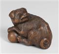 A wood netsuke of a dog. 19th century - image-1