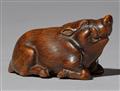 A boxwood netsuke of a boar. 19th century - image-1