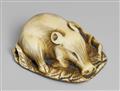 An ivory netsuke of a sleeping boar. Second half 19th century - image-1