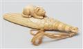 An ivory netsuke of a cat on a hand broom. 19th century - image-2