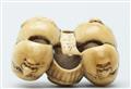 An ivory netsuke of a group of masks. Mid-19th century - image-4