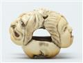 An ivory netsuke of a group of masks. Mid-19th century - image-7