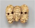 An ivory netsuke of a group of masks. Mid-19th century - image-1