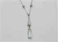 An Art Deco diamond necklace with an aquamarine pendant - image-2