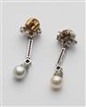 A pair of platinum diamond and pearl earrings - image-3