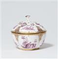 A Meissen porcelain ecuelle and stand with courtly garden scenes - image-4