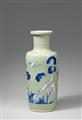 A blue and white, underglaze copper-red and white-slip-decorated celadon-ground rouleau vase. Kangxi period (1662-1722) - image-2