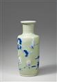 A blue and white, underglaze copper-red and white-slip-decorated celadon-ground rouleau vase. Kangxi period (1662-1722) - image-4