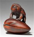 A wood netsuke of a kappa on a shell. Early 20th century - image-1