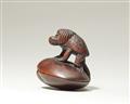 A wood netsuke of a kappa on a shell. Early 20th century - image-2