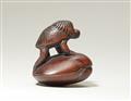 A wood netsuke of a kappa on a shell. Early 20th century - image-4