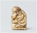 An ivory Shunga netsuke of an Okame. Early 19th century - image-2