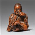 A boxwood shunga netsuke. Late 20th century - image-1