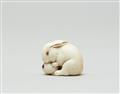 An ivory netsuke of a hare with a biwa-fruit. Second half 19th century - image-3