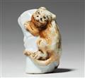 A porcelain netsuke of tiger on bamboo. 19th century - image-1