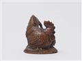 A boxwood netsuke of a cockerel and chicken. Mid-19th century - image-2