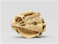 An ivory netsuke of a kabuto on plum branches. Second half 19th century - image-5