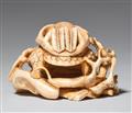 An ivory netsuke of a kabuto on plum branches. Second half 19th century - image-1