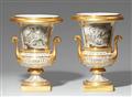 A pair of Parisian porcelain Medici vases with copies of paintings in grisaille - image-1