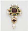 An 18k gold coloured gemstone and South Sea pearl pendant brooch - image-1