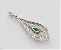 An Art Déco 18k white gold diamond and Colombian emerald pendant - image-3