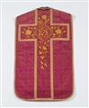 A dark red woven cotton liturgical vestment (chasuble). Probably Krefeld. Late 19th century - image-1