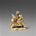 An okimono-type ivory netsuke of a samurai. Mid-19th century - image-1