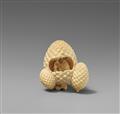 An ivory netsuke of three pine cones ans Jo and Uba. Second half 19th century - image-1