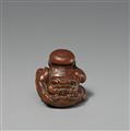 A boxwood netsuke of a boy with a Buaku mask. Mid-19th century - image-2