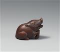 A wood netsuke of a boar. 20th century - image-2