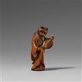 A boxwood netsuke of a cat in kimono. Late 19th century - image-1