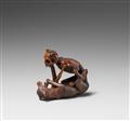 A Hida school boxwood netsuke of a skeleton and a wolf, in the manner of Shoko. Late 19th century - image-2