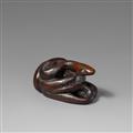 A very large wood netsuke of a snake. 19th century - image-1