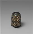 A wood and lacquer netsuke of a gigaku mask. Late 19th/early 20th century - image-1