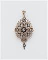A late 19th century 14k red gold and diamond pendant brooch. - image-1